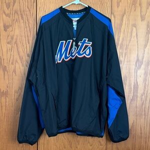 Majestic Black and Royal Blue Mets Pullover Windbreaker